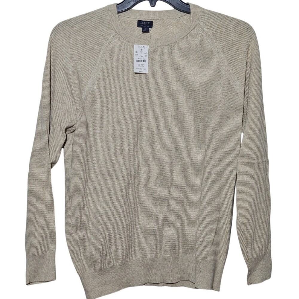 J Crew Mens Waffle Knit Crewneck Lightweight Sweater Heather Khaki Large